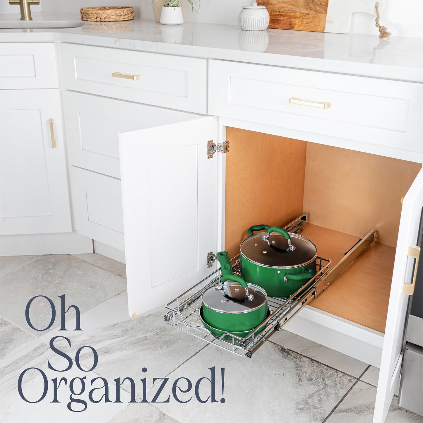 HOLDN’ STORAGE Pull Out Cabinet Organizer - Heavy Duty Steel with Smooth Slide-Out Drawers, Chrome Finish - 14" W x 17" D Basket, Fits 15.25" Cabinet Opening