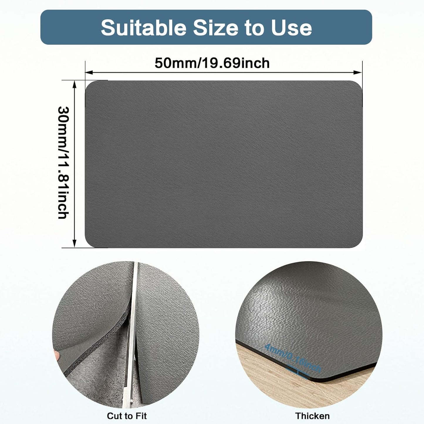 Coffee Mat 12''x19'', Dish Drying Mats for Kitchen Counter Absorbent Hide Stain Bar Mat Coffee Bar Accessories Anti Spill Mat Rubber Backed Fit Under Coffee Maker Espresso Machine Dish Rack (Gray)