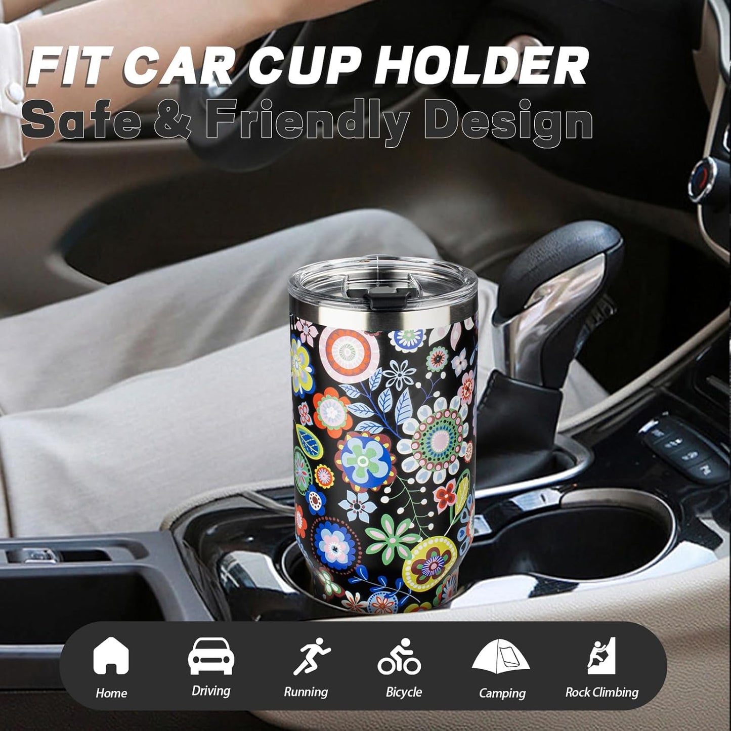 40 oz Tumbler with Lids and Straws, Stainless Steel Insulated Coffee Tumbler, Double Wall Vacuum Insulated Travel Mug Cup, Leakproof Thermal Coffee Cup for Hot and Cold Drinks (Flower)