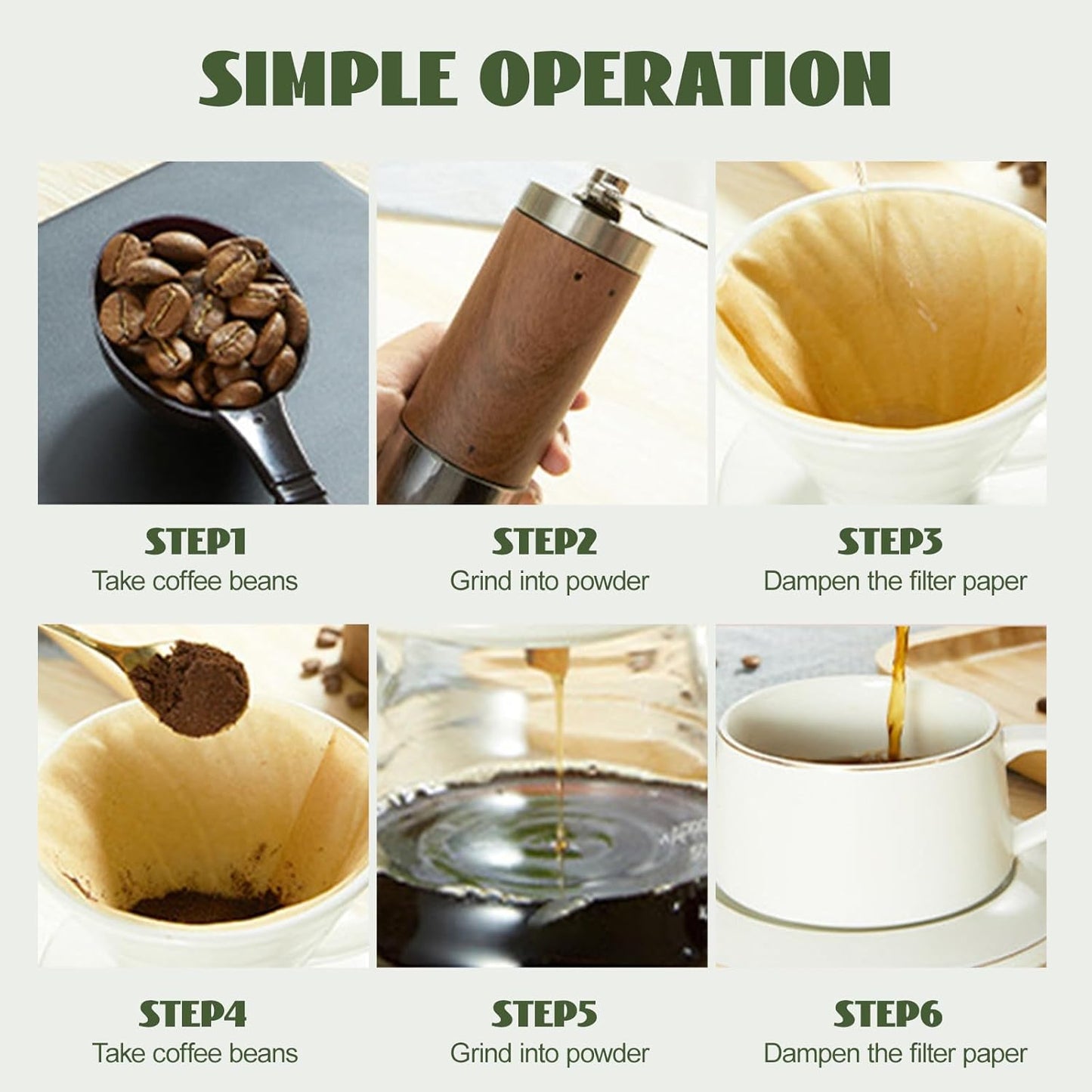 Ceramic Coffee Dripper Filter 02-4Cup Pour Over Coffee Dripper, 60 Angle Cone Ceramic Hand Brew Coffee Cup Retro Filter Set Reusable Portable Coffee Maker (Green)