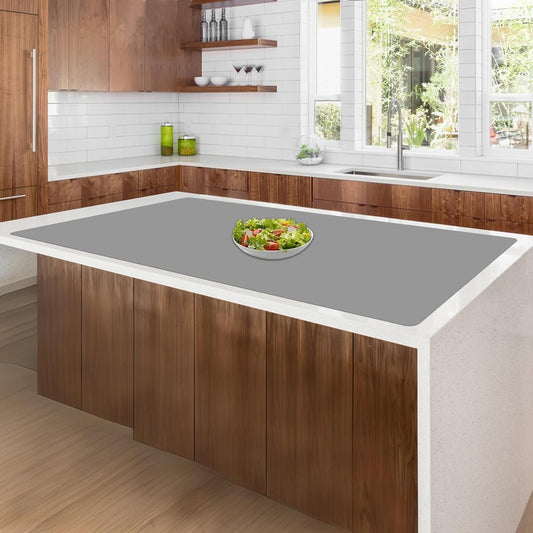 35.4"x23.6"(90cmx60cm) Large Silicone Mat for Kitchen Counter, Non-Slip Heat Resistant Countertop Protector, Waterproof Multipurpose Mat for Kitchen Island, Light Gray