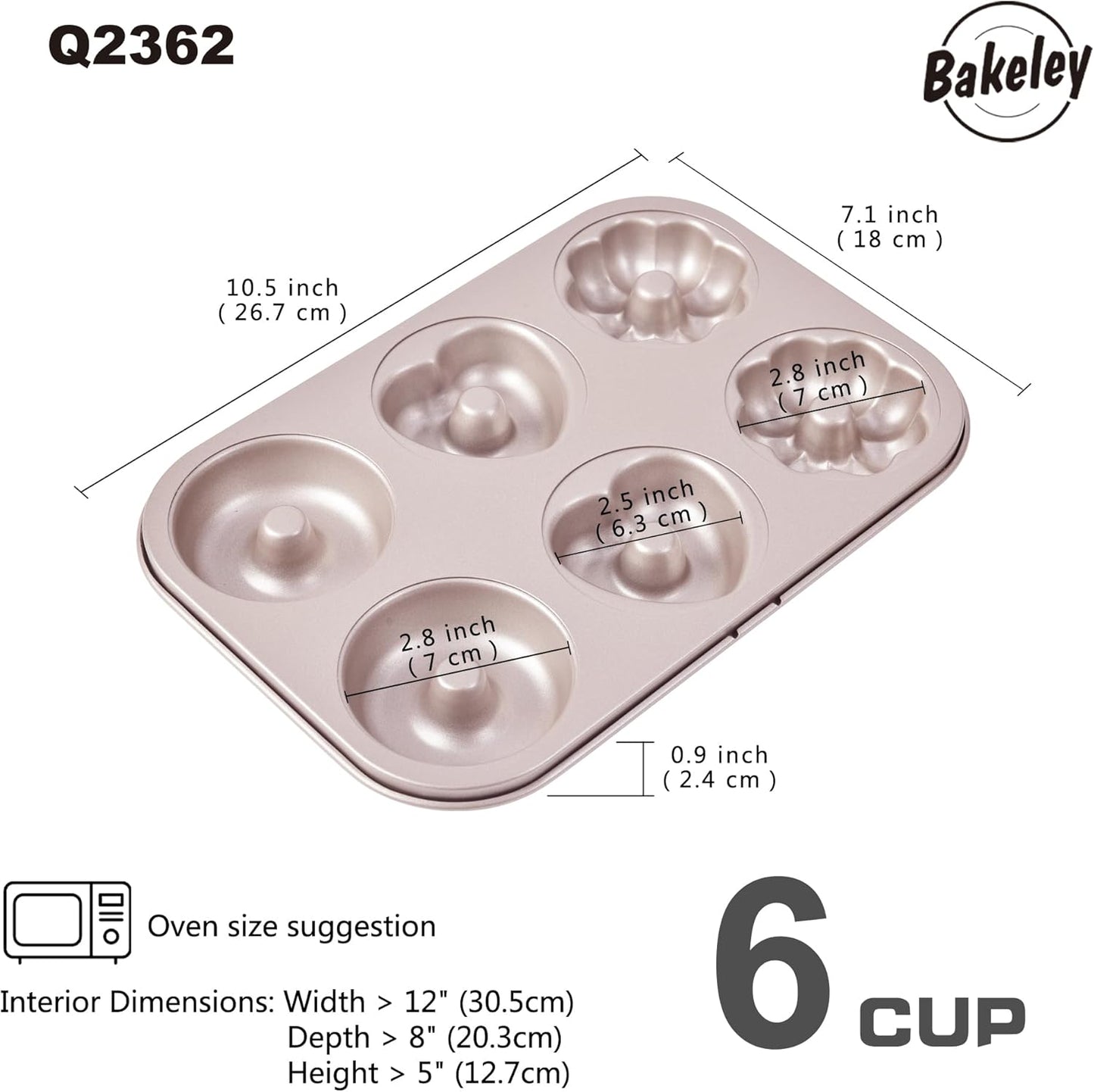 Fancy Donut Pan, 6 Cavity Donut Mold Heavy Duty Steel Non-stick Heart Flower Round Shaped Bund Pans Pattern Doughnut Bakeware for Oven Baking (Champagne Gold)