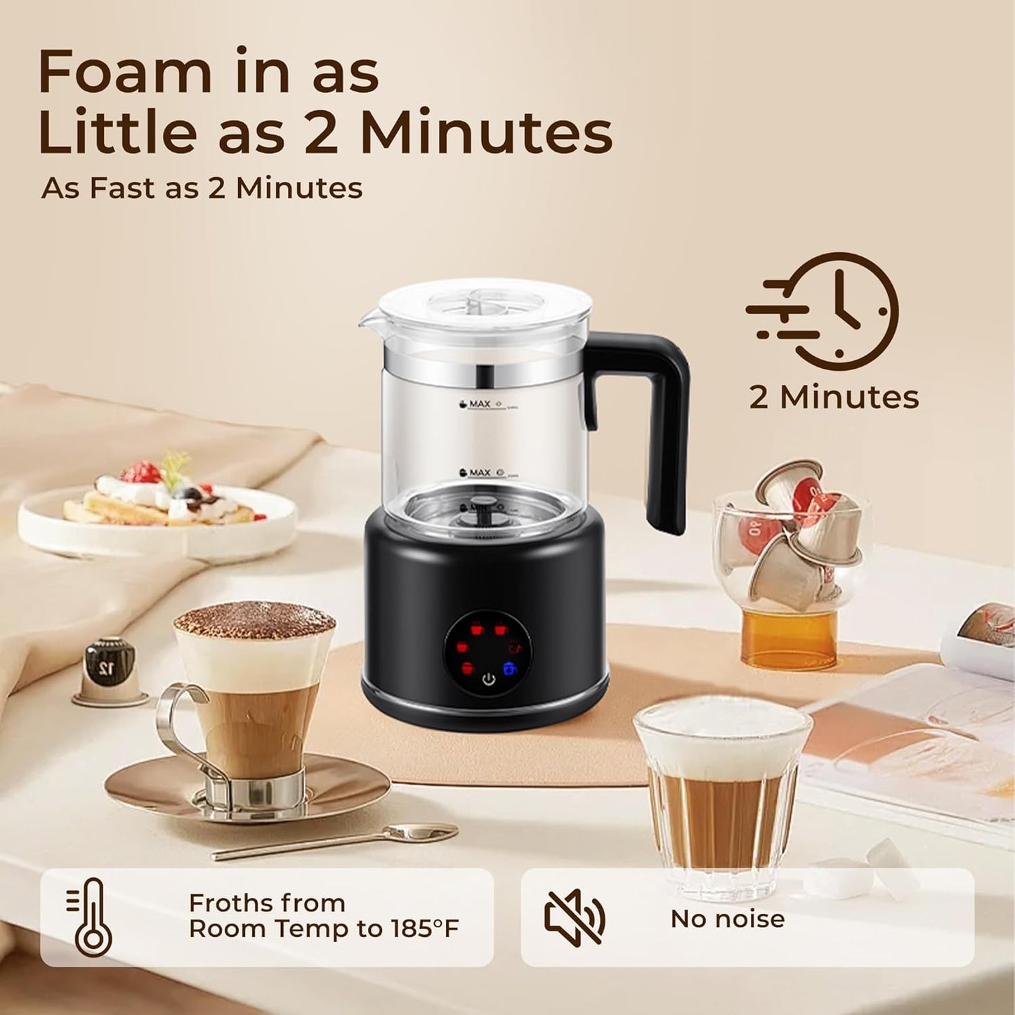 Electric Milk Frother, 6 in 1 Milk Steamer,17oz Automatic Warm and Cold Foam Maker for Coffee,Latte, Cappuccino, Macchiato, Hot Chocolate (Black)