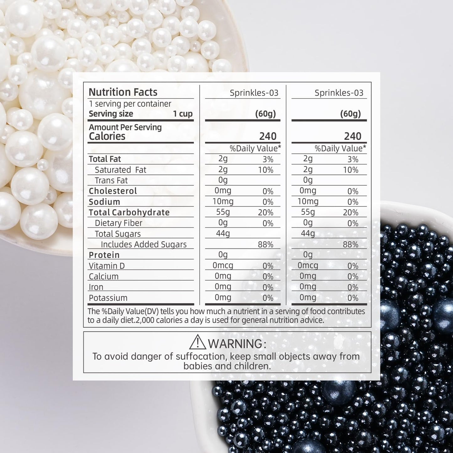 Edible Black and White Sprinkles, White Pearl Sprinkles, Black Sugar Pearls, Edible Pearls for Cake Decorating, Cupcakes, Ice Cream Toppers, Macarons, and Cookies(4.23oz)