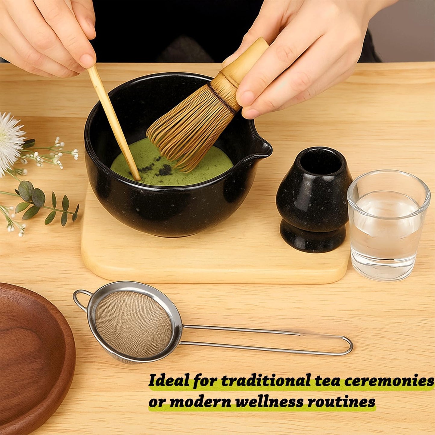 10 Pcs Matcha Whisk and Bowl Set – Traditional Black Matcha Tea Set with Bamboo Accessories – Japanese Style Matcha Set – Ideal Macha kit Set Gift