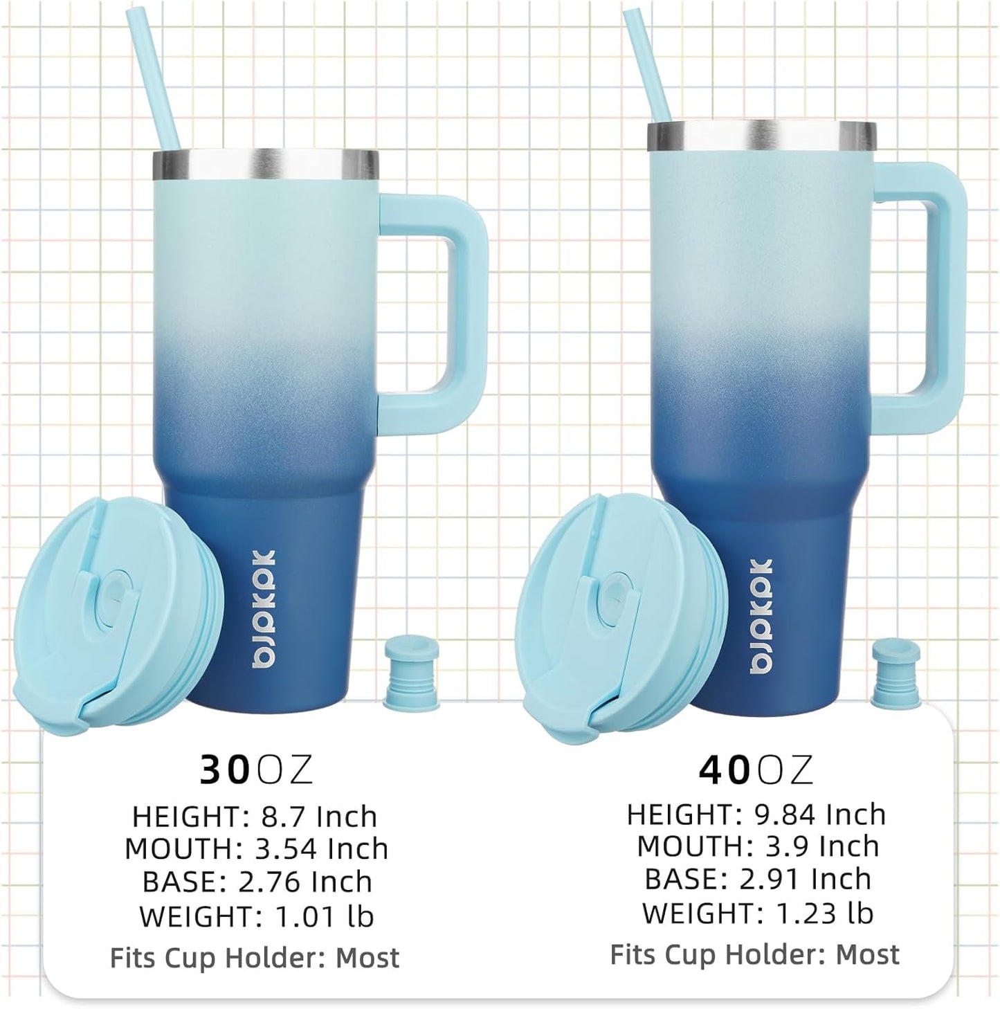 BJPKPK Tumbler With Handle 30 oz Stainless Steel Insulated Tumbler With Lid And Straw For Water Or Ice Coffee,Sky