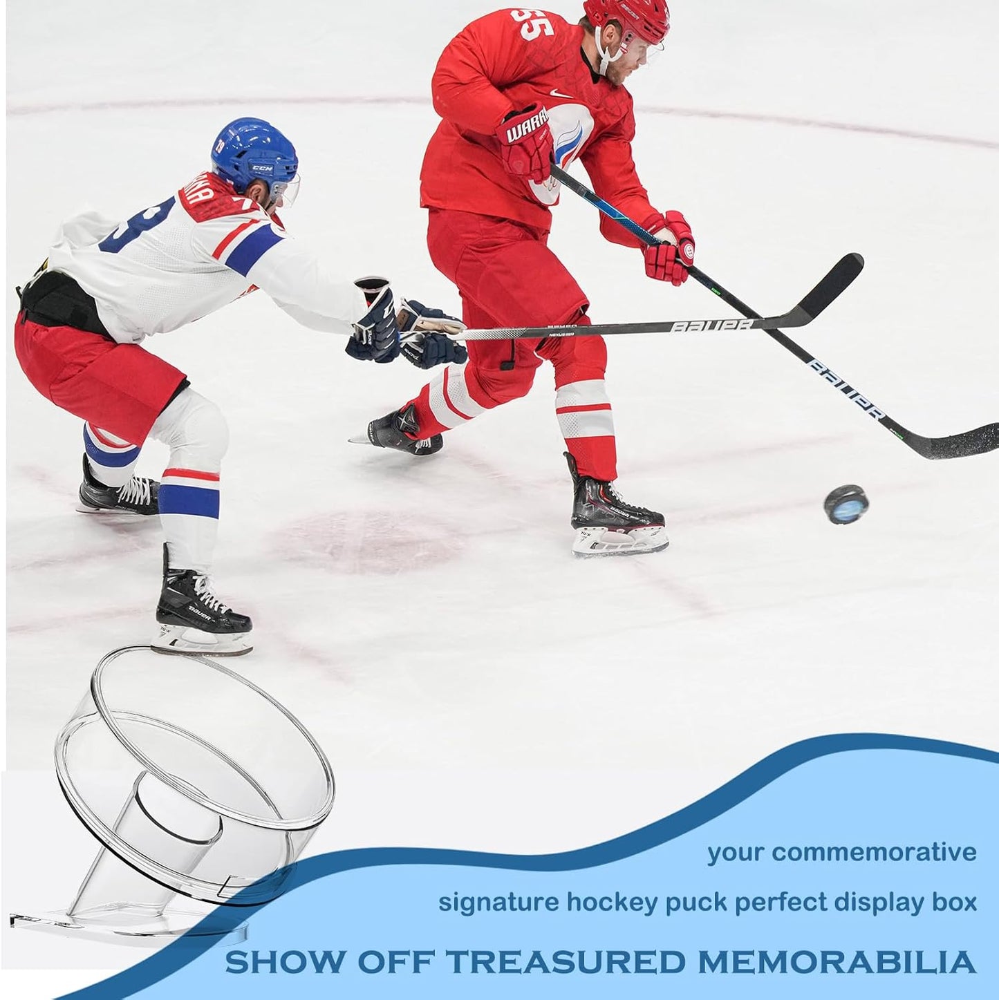 Acrylic Hockey Puck Display Case Clear Puck Display Holder for Storage Collectibles Display Box with Base (2 Pack)
