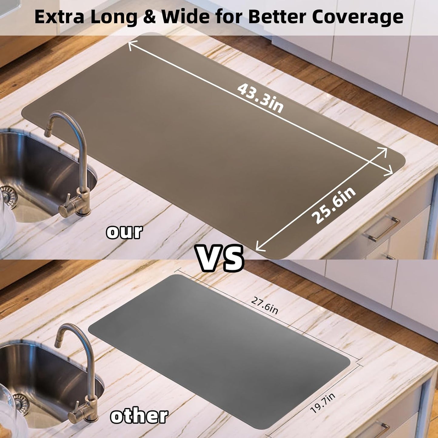 KVK Silicone Mat for Kitchen Counter with Raised Edge 43.3×25.6in - Extra Large Silicone Mat Heat Resistant Non Slip - Universal Painting Craft Resin Mat Countertop Protector, Pastel Blue