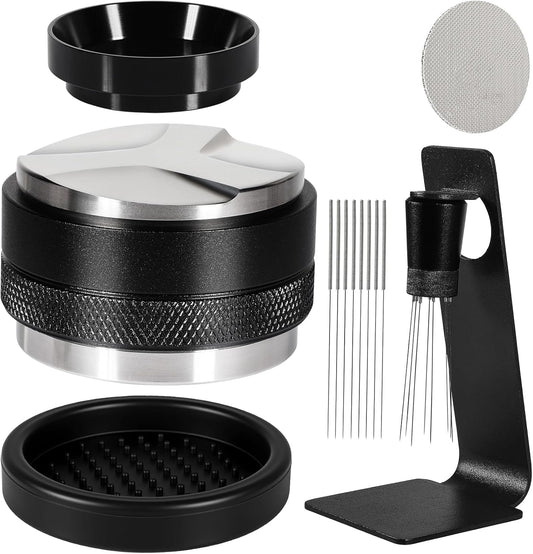 Espresso Accessories Kit 51mm, Coffee Distributor and Tamper Leveler, 316 Stainless WDT Tool with Magnetic Stand, Puck Scree and Dosing Funnel Set Fits Espresso Machine Press and 51mm Portafilters