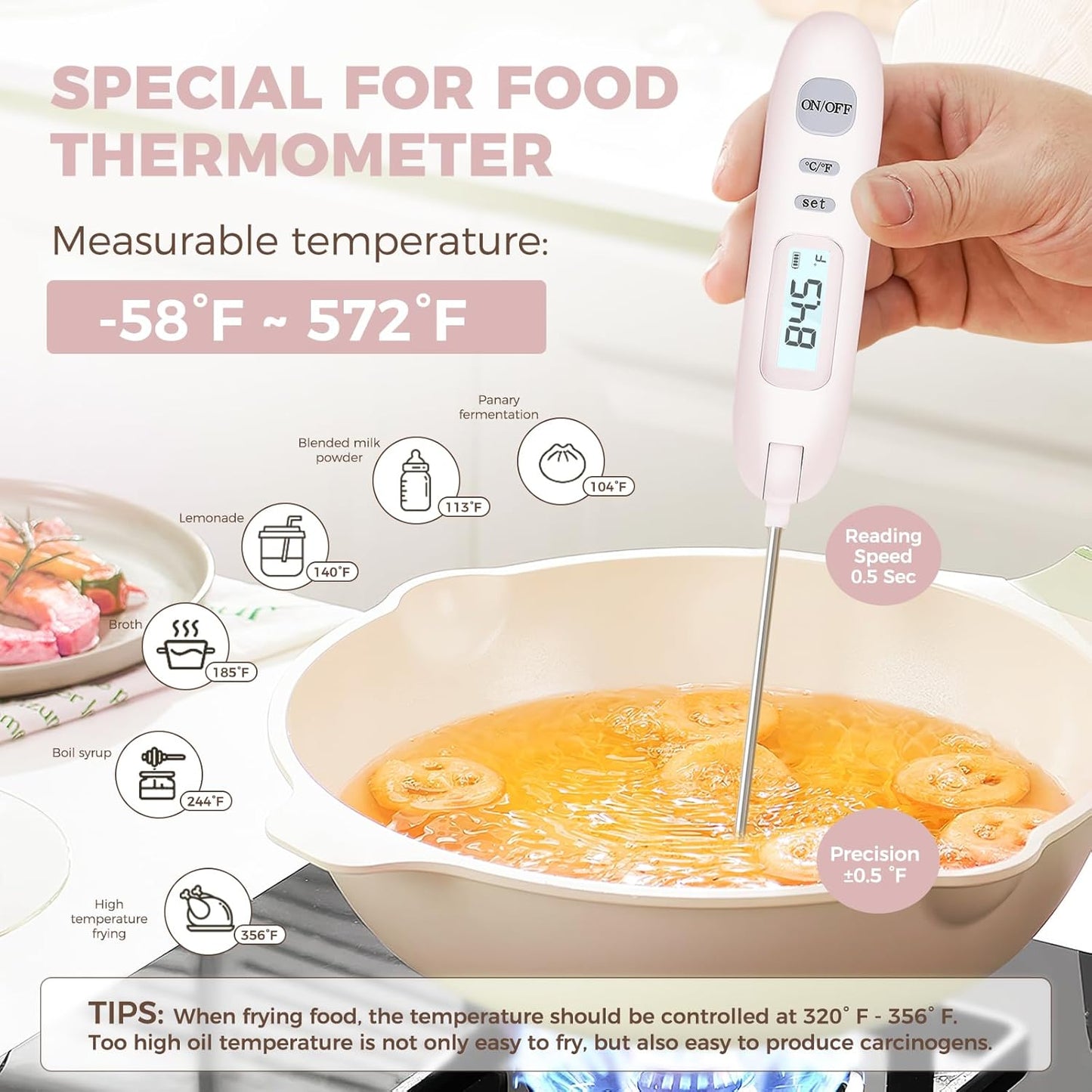 Meat Thermometer Digital - Instant Read Food Thermometer for Cooking Grilling Air Fryer Griddle Probe Kitchen Gadgets Essentials BBQ Grill Smoker Oil Fry Candy Turkey Instant Read Thermometer