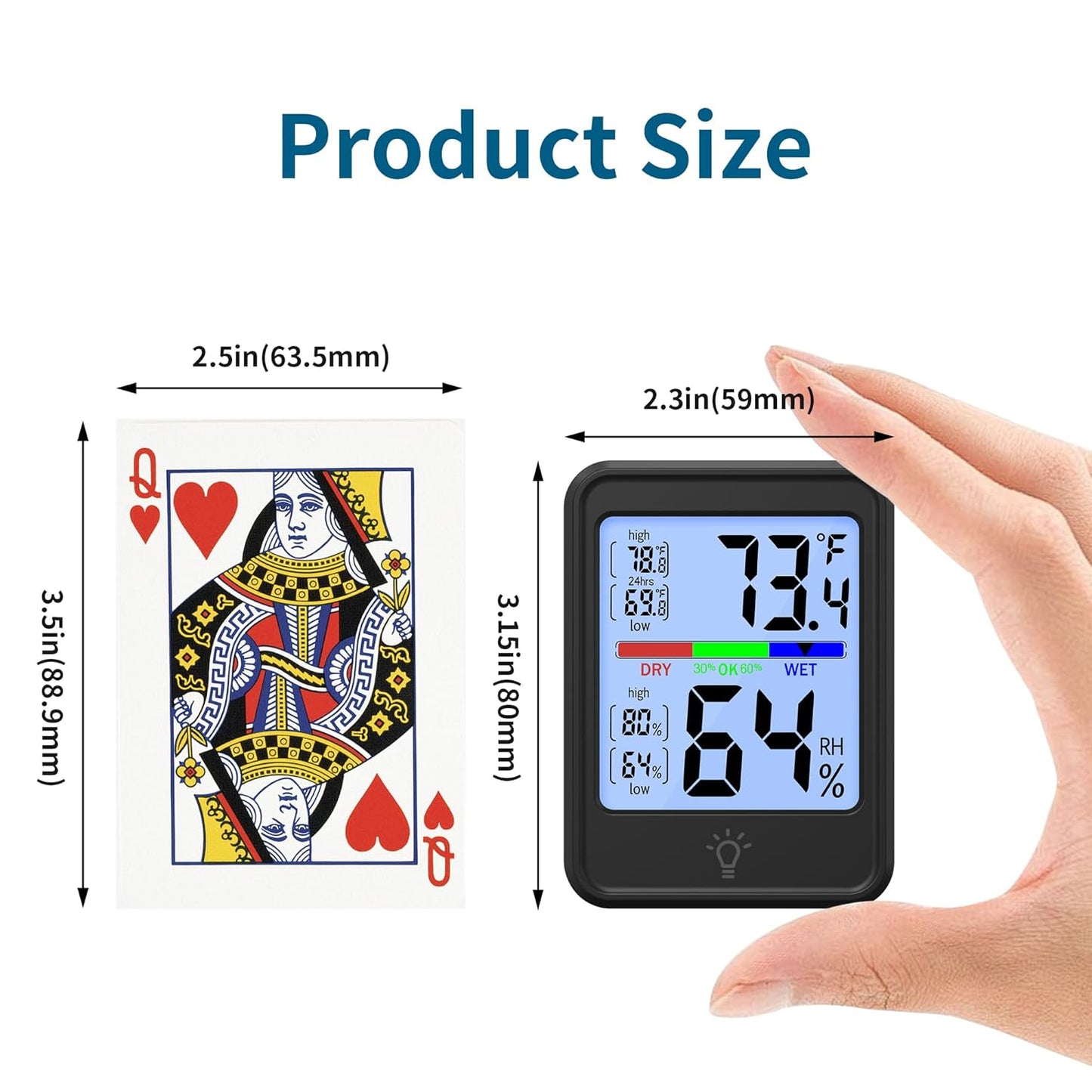 Digital Thermometer Hygrometer, Indoor Wall Thermometer, Indoor Humidity Temperature Monitor with Max&Min Records Backlit for 10S for Greenhouse, Home and Office Measuring Devices