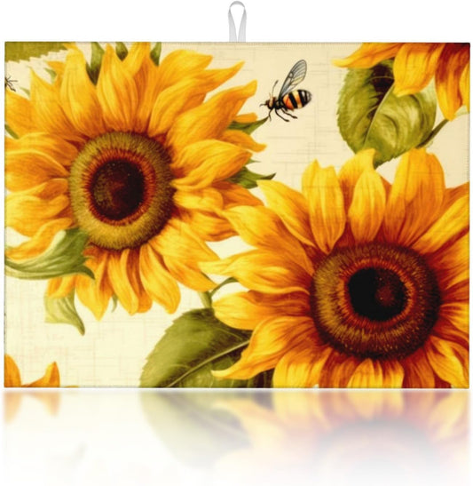 Sunflower Large Dish Drying Mats For Kitchen Counter Microfiber Kitchen Drying Mat XL Draining Pad Absorbent Quick Drying Dish Mat 18x24 Inch