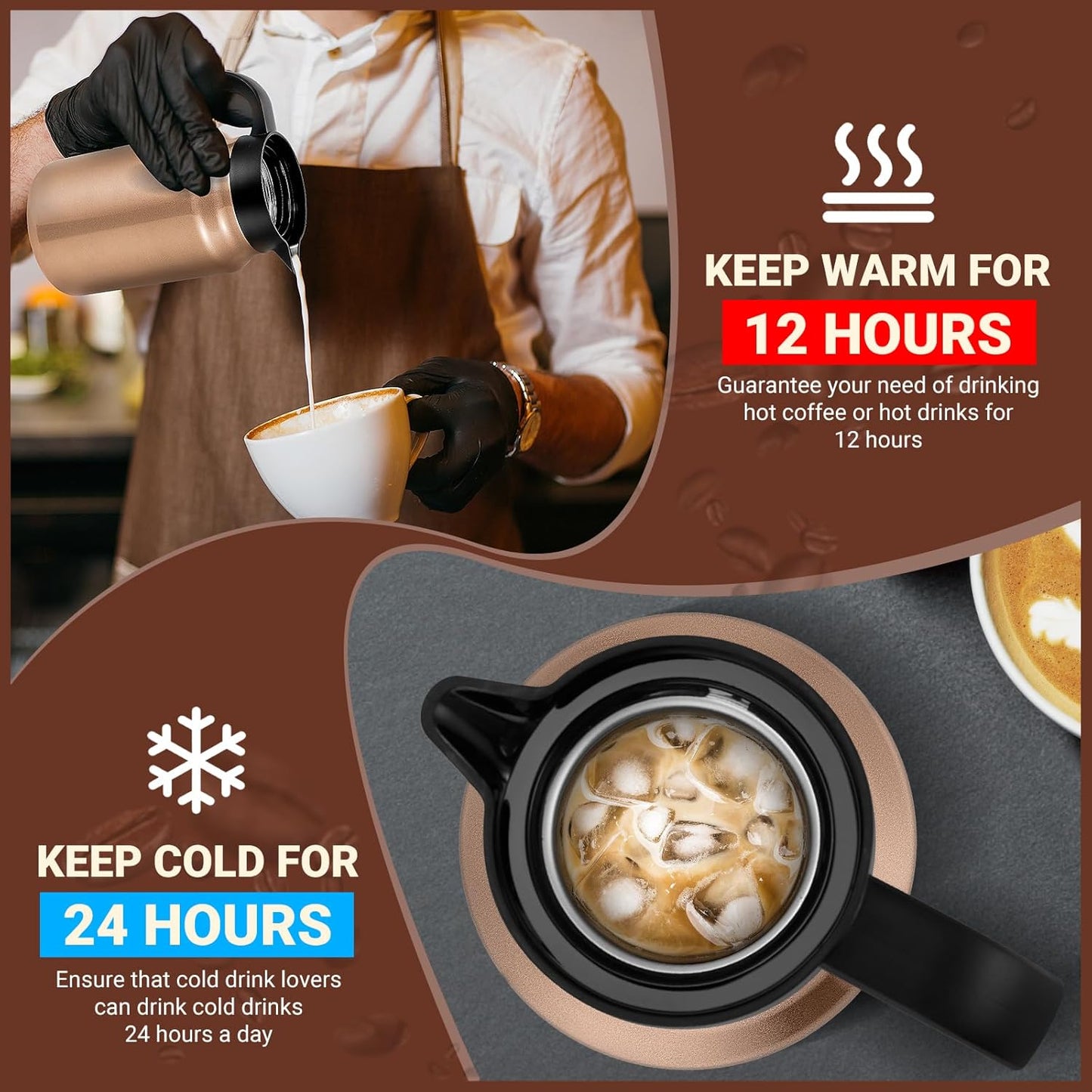 51Oz Thermal Coffee Carafes For Keeping Hot/Cold, Stainless Steel Coffee Carafe, Dustproof Insulated Water Carafe for Party/Home, Copper