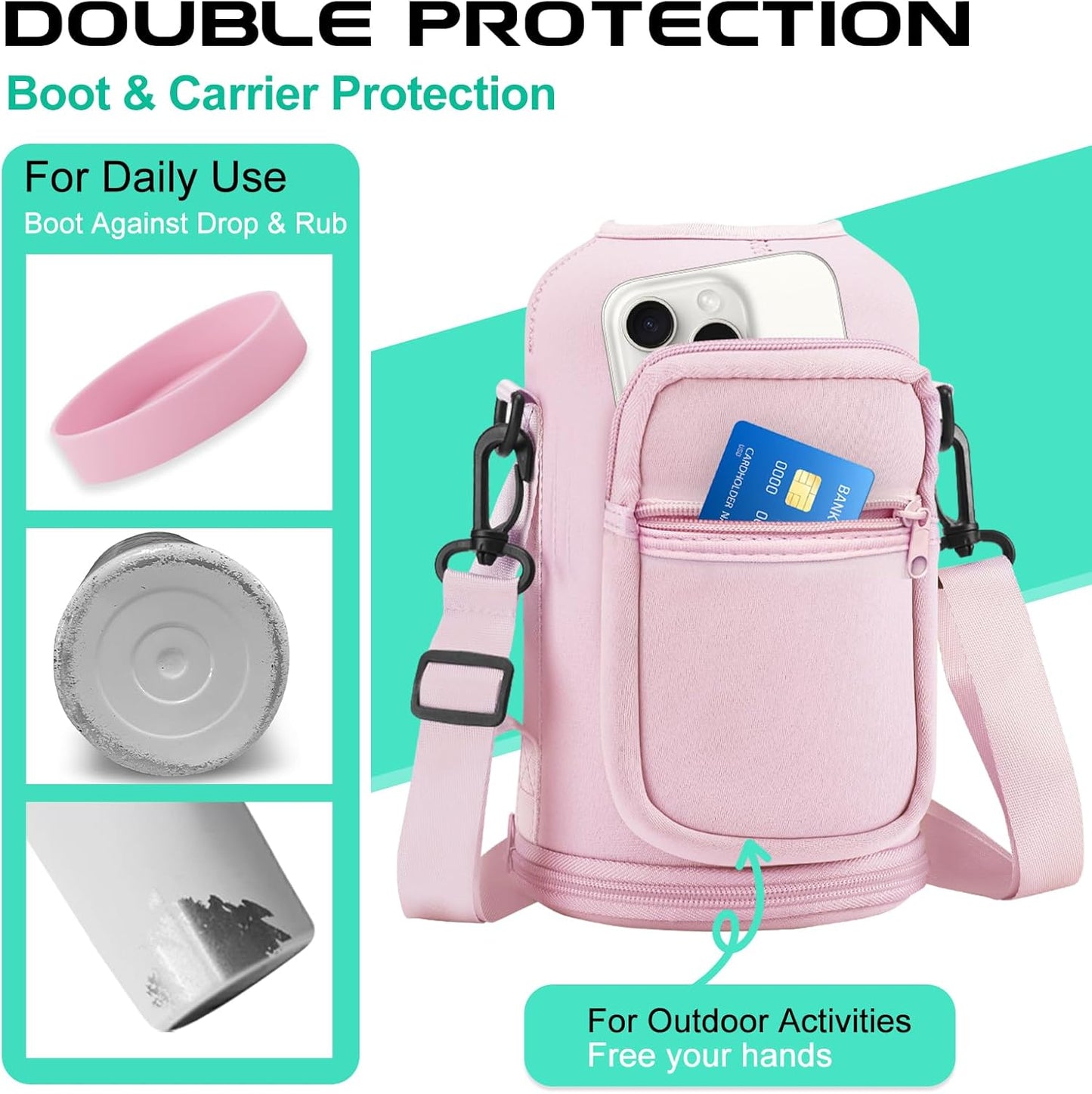 Half Gallon Water-Bottle with Straw - Pop-up Chug Lid (Cold 48H & Hot 24H) 64oz Insulated Water Bottle Flask with Sleeve Strap, Paracord Handle, Bottle Boot, Pink Stainless Steel Metal Water Jug