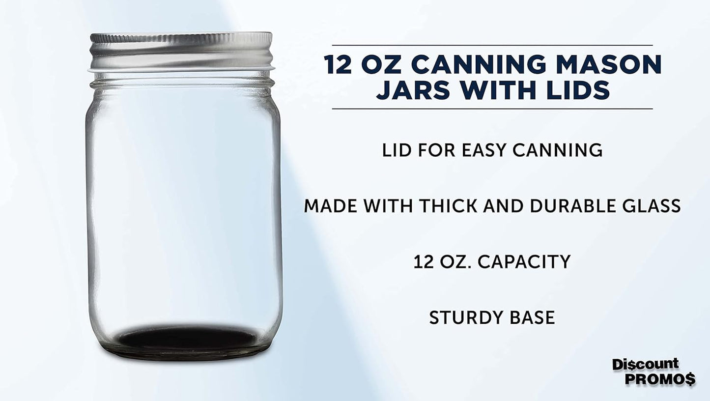 DISCOUNT PROMOS 10 Decorating Mason Jars Set, 12 oz. - Canning, Aluminum Lid - Black