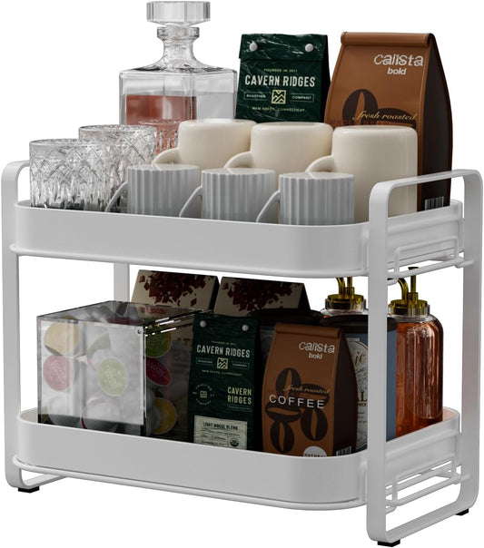 2-Tier Cup Drying Rack & Coffee Bar Accessories with Drying Tray, Coffe Mug Holder Rack for Countertop - Baby Bottle Organizer, Sippy Cup Storage, Tea holder & Glass Cup Organizer