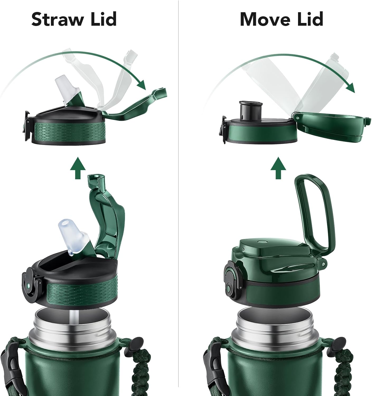 GOSWAG Insulated Sports Water Bottle, 24oz 2 Lids(with Straw/No Straw), Stainless Steel Water Bottles with Paracord Handle, Insulated Bottle with Double-Wall Vacuum Insulation