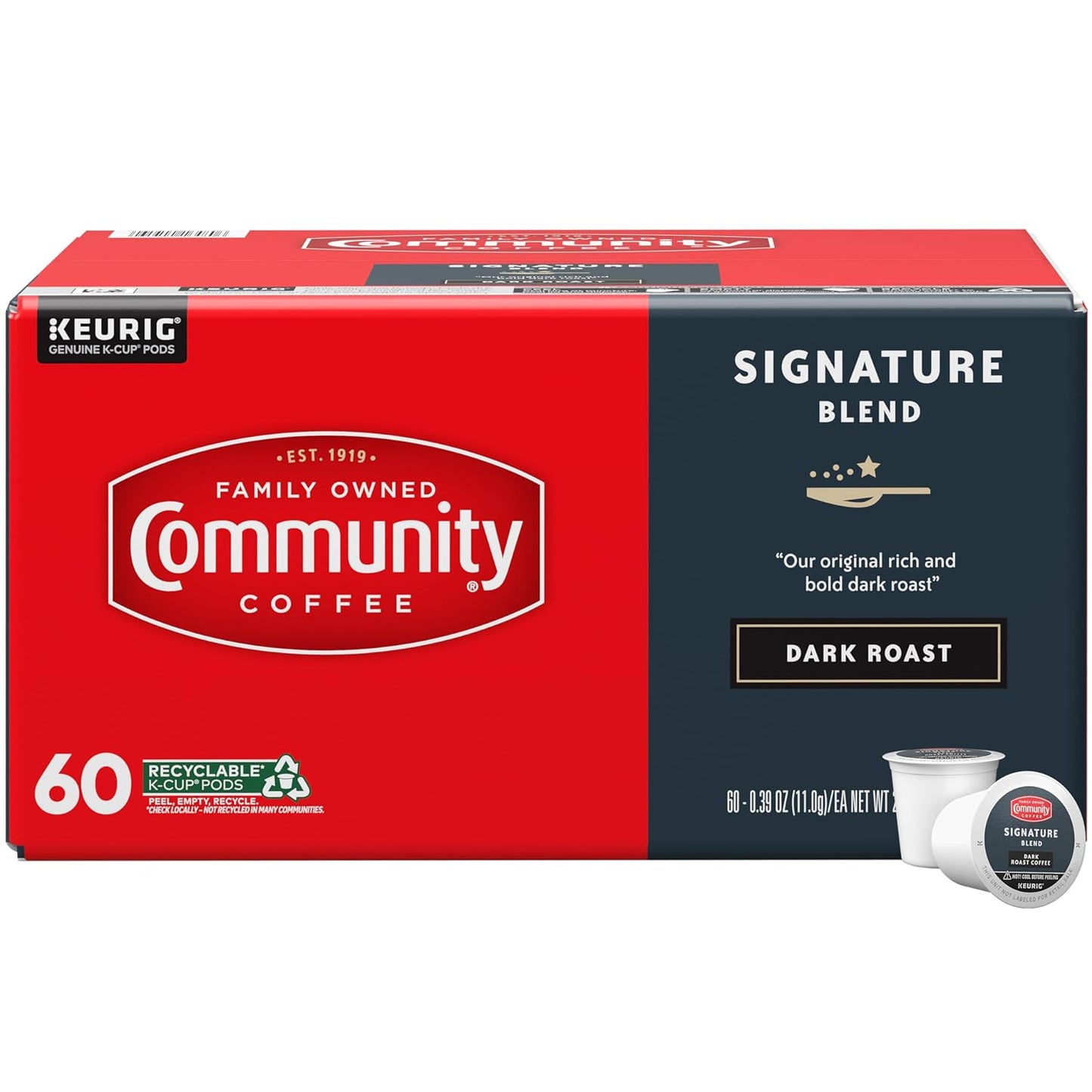 Community Coffee Signature Blend 60 Count Coffee Pods, Dark Roast, Compatible with Keurig 2.0 K-Cup Brewers, Box of 60 Pods