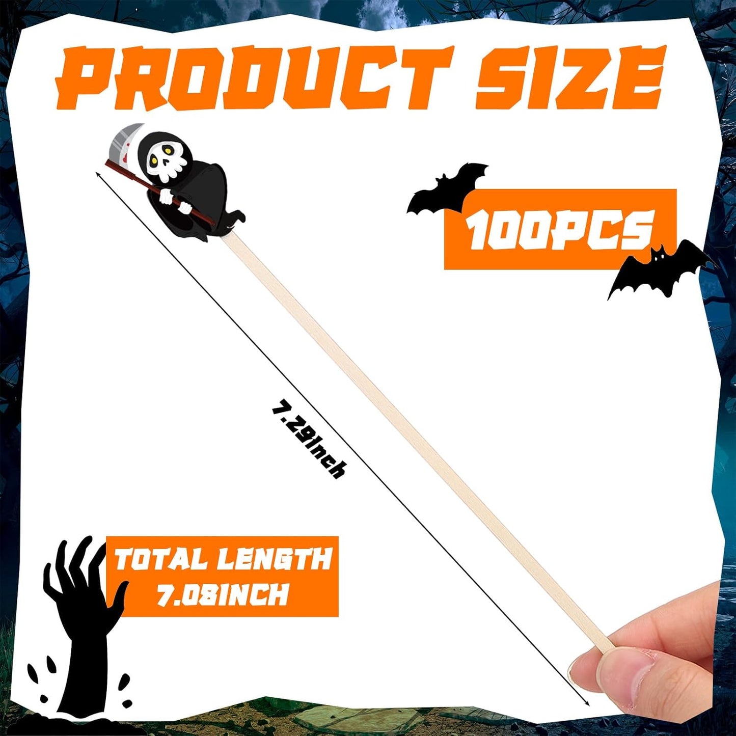 Mifoci 100 Pcs Halloween Wooded Coffee Stirrers Wood Cocktail Coffee Stir Sticks Disposable Swizzle Sticks for Thanksgiving Halloween Party Supplies, 20 Styles