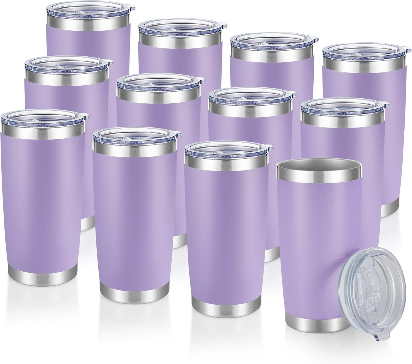 20 oz Tumblers Bulk Stainless Steel Tumbler with Lid Double Wall Vacuum Insulated Coffee Mug 20oz Powder Coated Cup for Hot and Cold Drinks, Purple, 12 pack