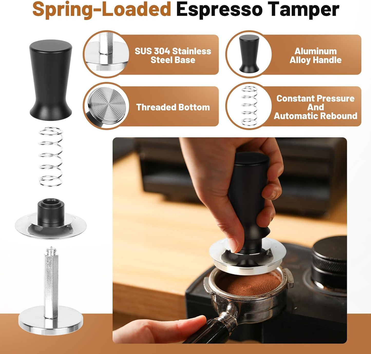 58mm Espresso Accessories Kit – Spring-Loaded Espresso Tamper, WDT Tool, Coffee Distributor, Magnetic Dosing Funnel, Puck Screen with Remover – Premium Stainless Steel & Aluminum Espresso Tools