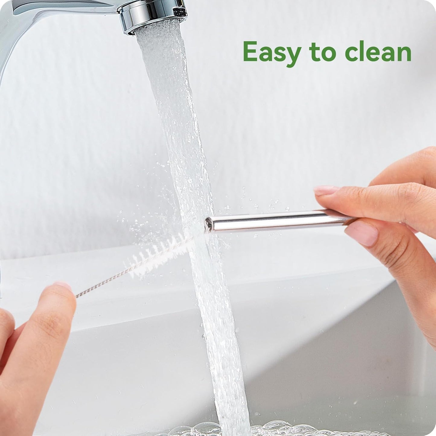 Snowfall 2 Pcs Replacement Metal Straws for Stanley 14 OZ, 20 OZ Tumbler, Stainless Steel Straws with Silicone Tip for 20 OZ Tumbler, Straw Brush (Cream Gray)