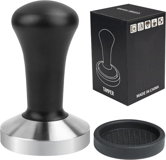 58mm Black Coffee Hand Tamper 304 Stainless Steel Base Professional Espresso Press for Portafilter Coffee Machine Barista Tool (58mm)