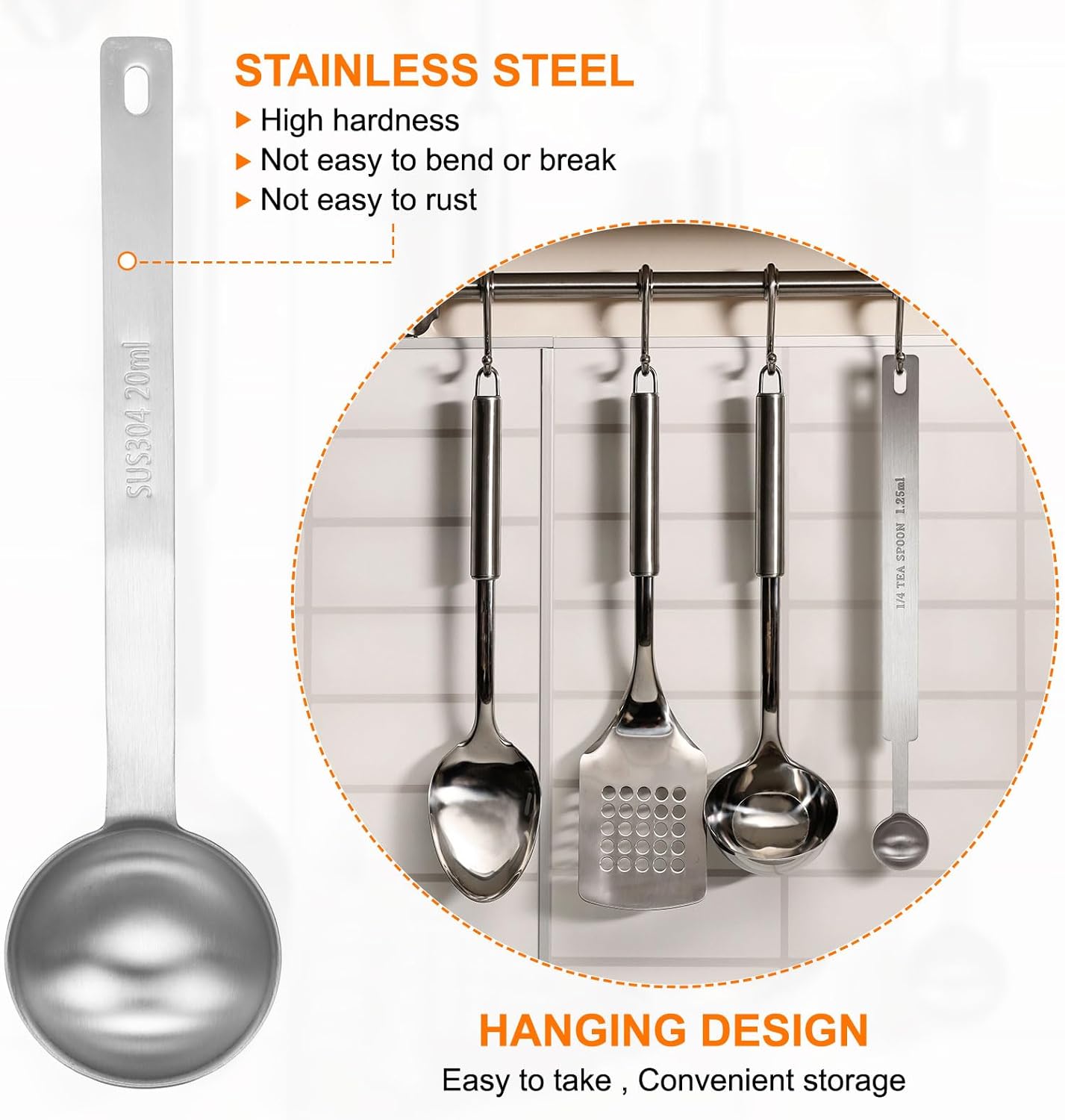 HARFINGTON Single Measuring Spoon 4tsp (1-1/3tbsp, 20ml) Teaspoon/Tablespoon 304 Stainless Steel Single Tiny Square Bowl Measuring Spoon Long Handle Measure Scoop