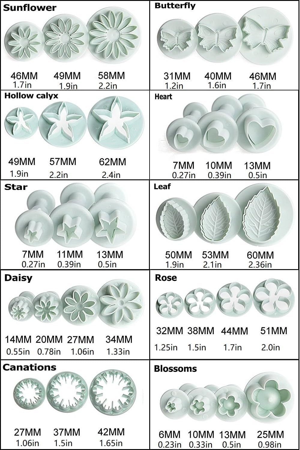 Flower Fondant Cutters,73Pcs Cake Cookie Cutter Plunger Sugarcraft Alphabet Letters Decorating Tools,Sunflower Rose Leaf Butterfly Heart Star Carnation Hollow Calyx Cutter Molds,Icing Modelling Kit