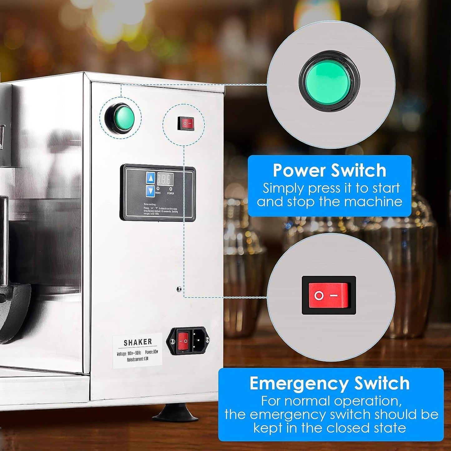 "Automatic Electric Milk Tea Shaking Machine, Double Frame, High Efficiency, Intelligent Control, Stainless Steel, 400r/min, 750ml Cups, Wide Application"