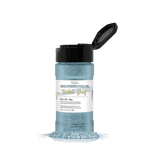 BAKELL Teal Edible Glitter, 45 Grams | TINKER DUST Edible Glitter | KOSHER Certified | 100% Edible Glitter | Cakes, Cupcakes, Cake Pops, Drinks, Dessert Vegan Glitter & Dusts (45g Shaker, Teal)