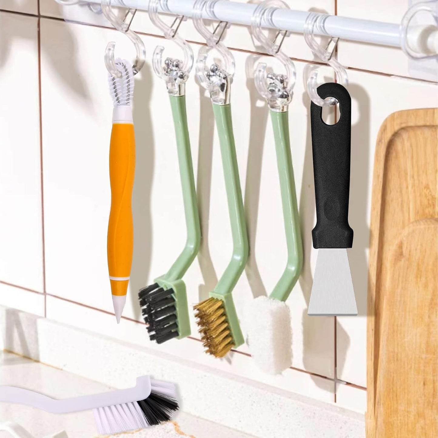 6Pack Kitchen Cleaning Brush Set,Deep Clean Gas Stove Brass Brush, Kitchen Sink Nylon Brushes,Cooktop Scraper,Stiff Bristles Rust Removing and Dust, Scrubber Brush for Range Hood Grease Grime