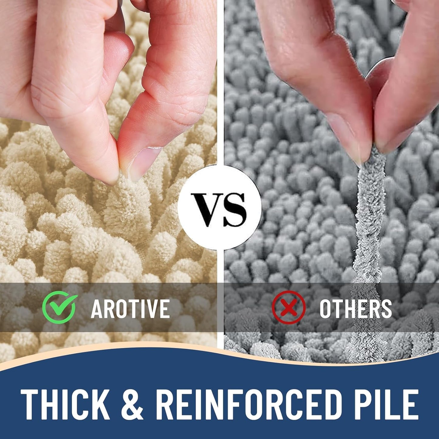 Arotive Luxury Chenille Bathroom Rug Mat, Extra Soft Thick Absorbent Shaggy Bath Rugs, Non-Slip Machine Wash Dry, Plush Bath Mats for Bathroom, Shower and Tub, 30x20, Cream Beige