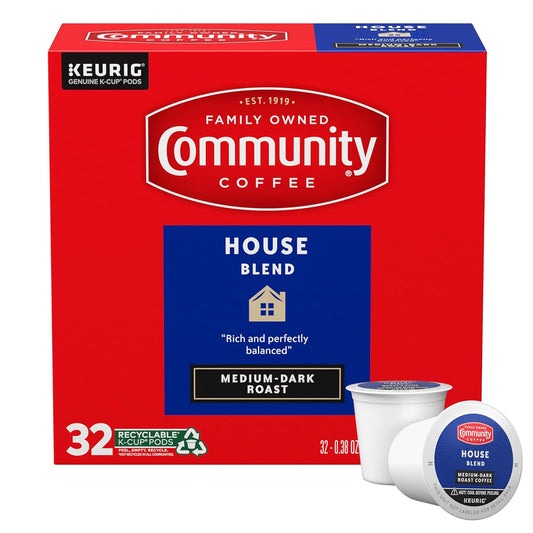 Community Coffee House Blend Medium-Dark Roast Single Serve Keurig K-Cup Pods 32 ct Box