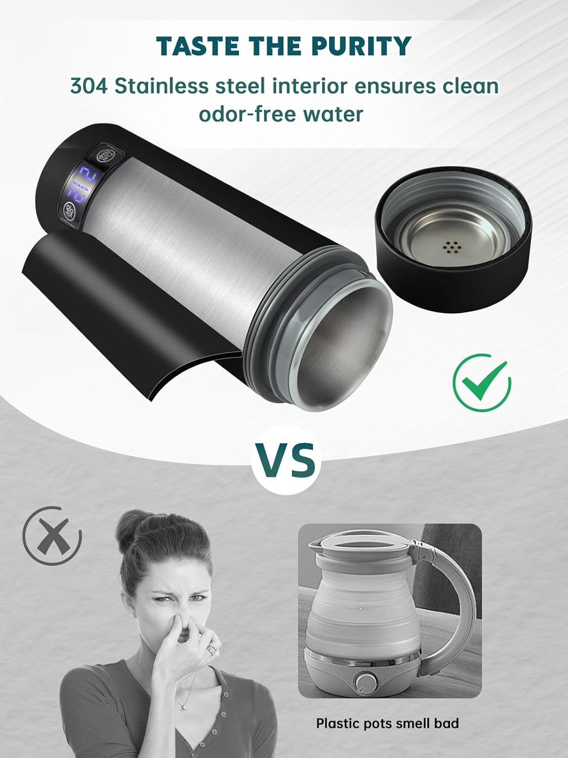 balbali Dual Voltage Travel Kettle 100-250V - 12oz Portable Water Boiler/Warmer/Heater for Boiling Water - 4 Preset Temperature Control Portable Tea Kettle Electric Travel - Black