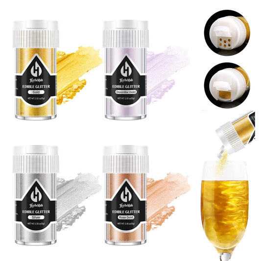 Edible Glitter for Cocktails - 4 Colors Gold Luster Dust Edible Drink Glitter Food Grade Metallic Shimmer Powder Cake Sprinkles for Beverage Chocolate Candy, 5g/Bottle