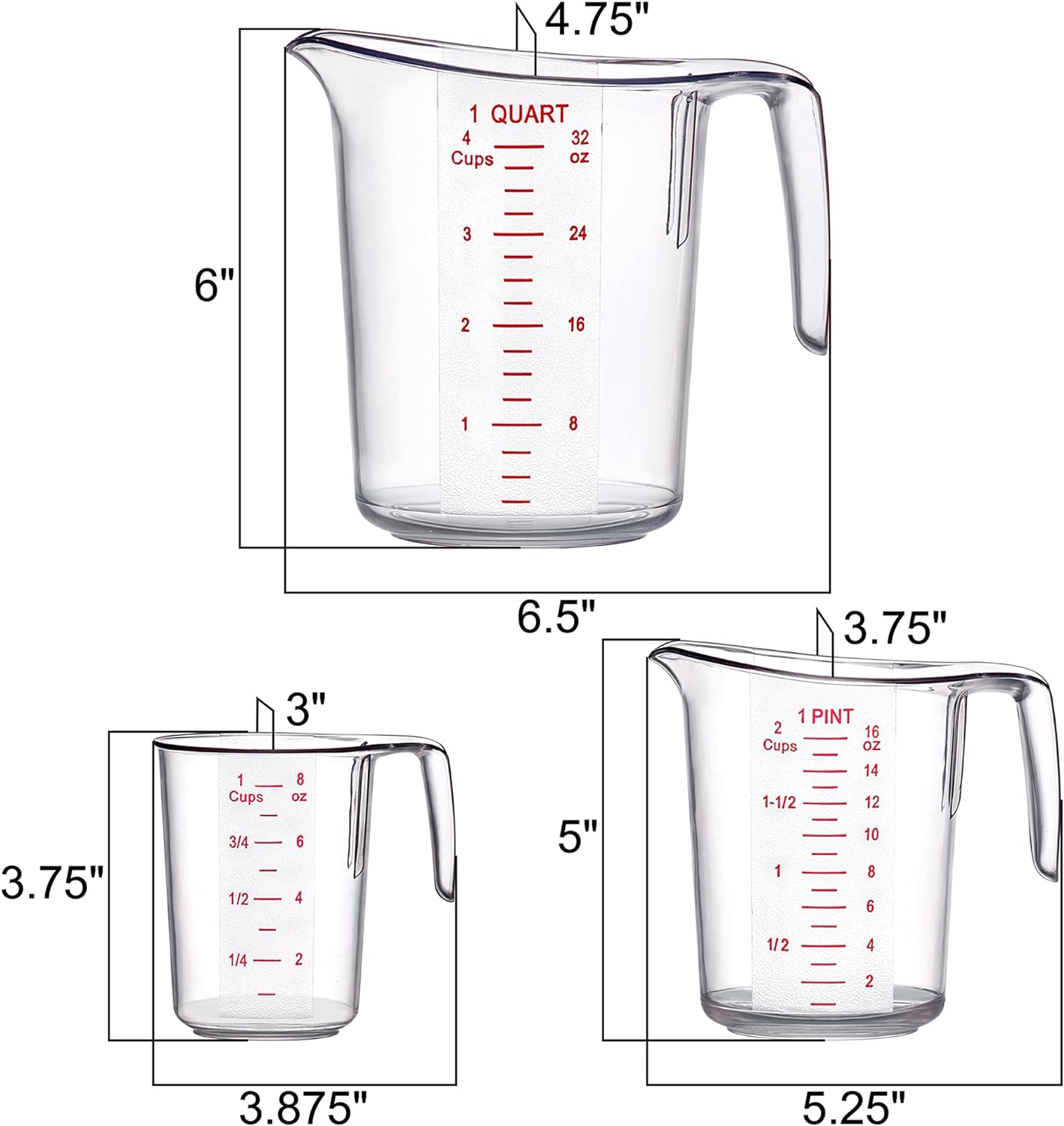 Amazing Abby - Melissa - Unbreakable Plastic Measuring Cups (3-Piece Set), Food-Grade Measuring Jugs, 1/2/4-Cup Capacity, Stackable and Dishwasher-Safe, Great for Oil, Vinegar, Flour, More