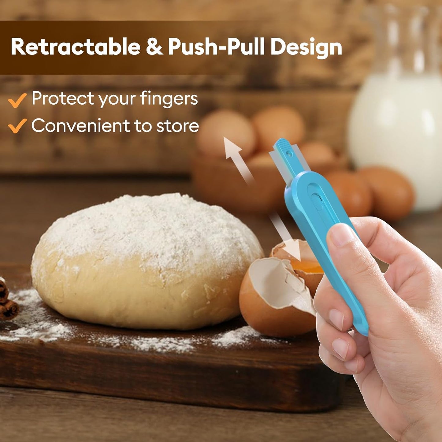 Bread lame for Dough, Magnetic & Reusable Bread Lame Dough Scoring Tool, Anti-Slip Handle with Long Retractable Razor blades, Sourdough Scoring tool for Bread Making (Blue)