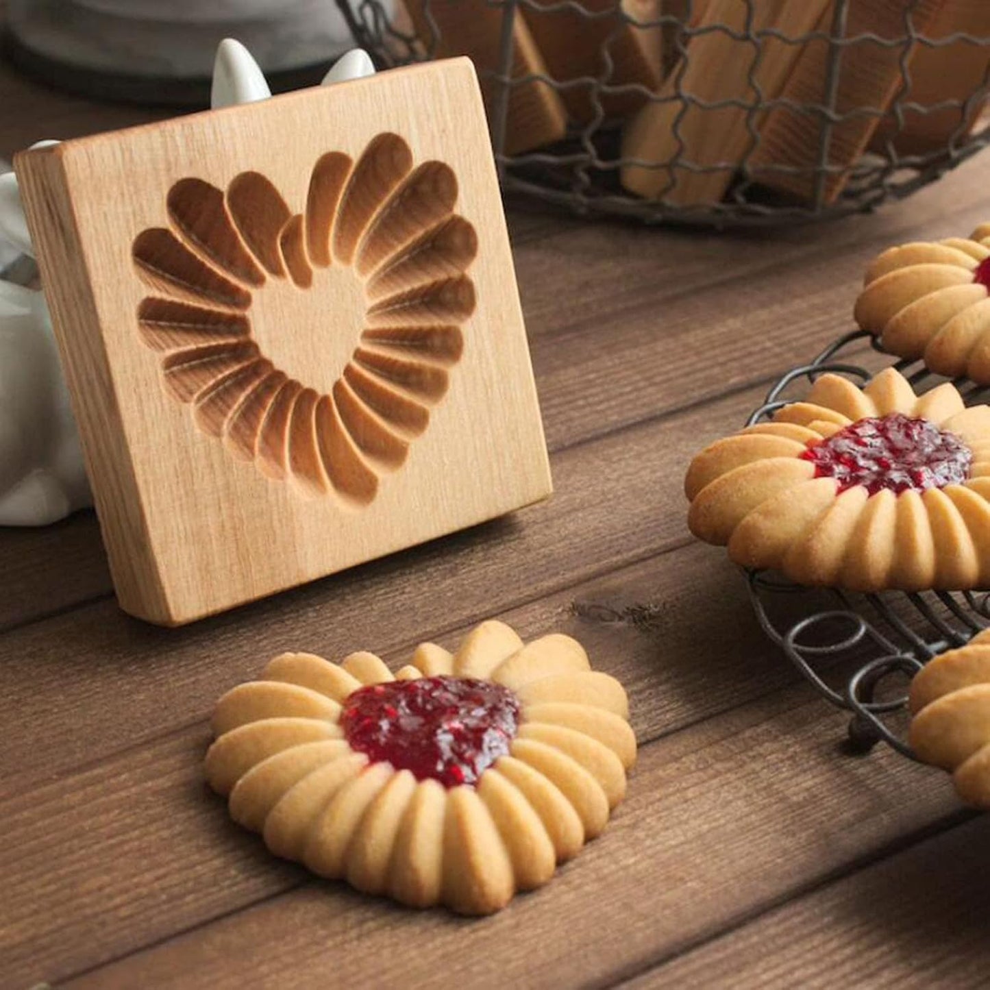 Wooden Cookie Biscuit Mold, 3D Baking Mold, Embossing Craft Decorating Baking Tool, Suitable for Halloween Thanksgiving Christmas Kitchen DIY (Cookies-A-2PCS)