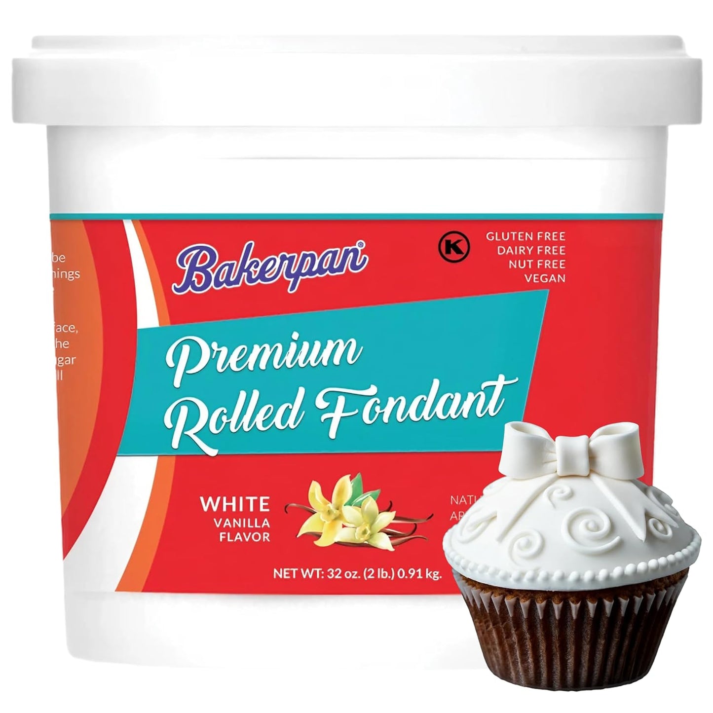 Bakerpan Premium Rolled White Fondant for Cake Decorating - 2 Pounds, Vanilla Flavor