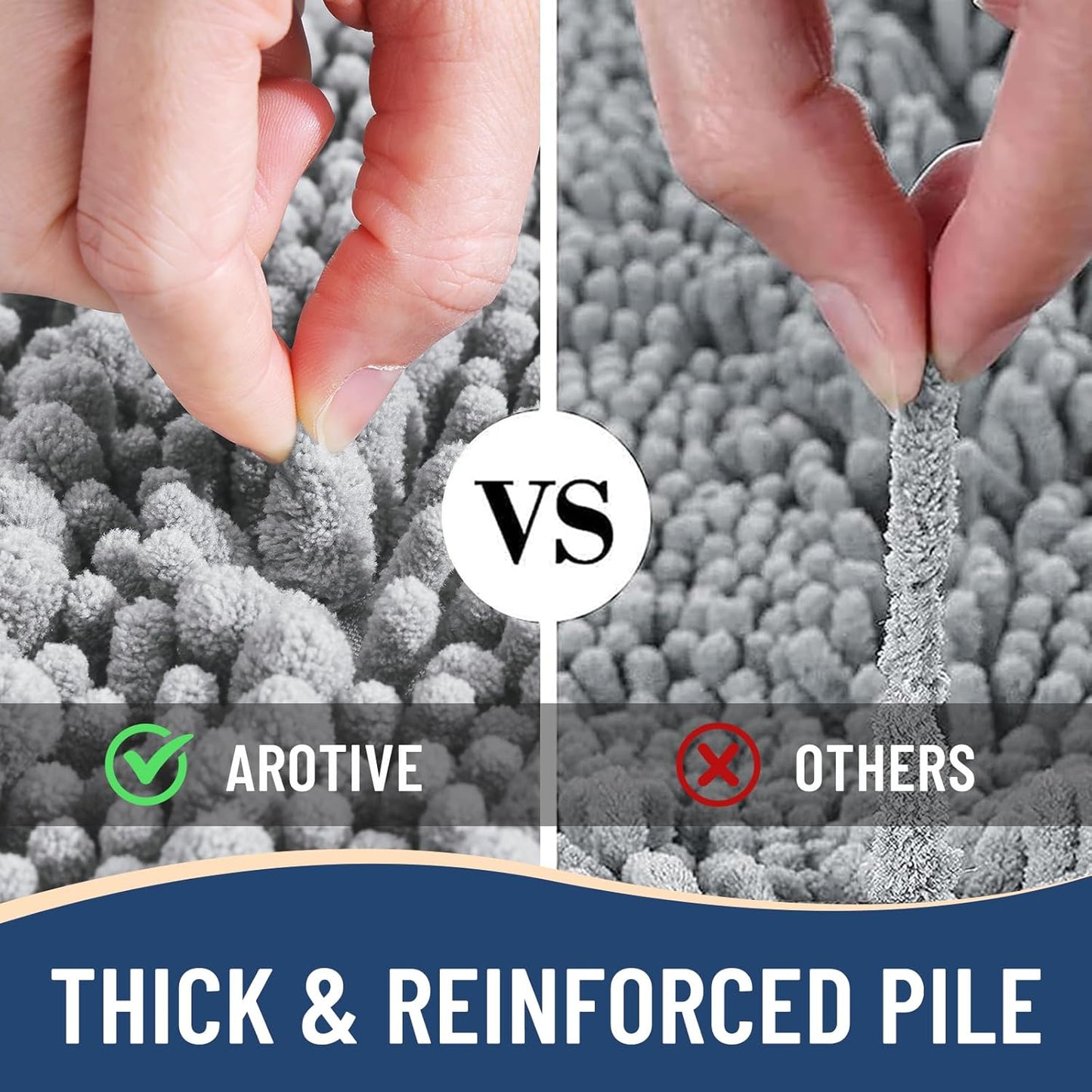 Arotive Luxury Chenille Bathroom Rug Mat, Extra Soft Thick Absorbent Shaggy Bath Rugs, Non-Slip Machine Wash Dry, Plush Bath Mats for Bathroom, Shower and Tub, 30x17, Light Grey