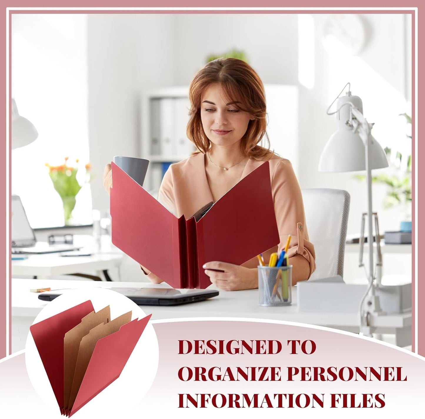 12 Pcs Classification Folders Letter Size Bulk - 2 Dividers Pressboard File Folder with 3. 5 Inch Expansion, 2 Prongs Fastener, Heavy Duty Office File Organizer for Teacher Medical (Dark Red)