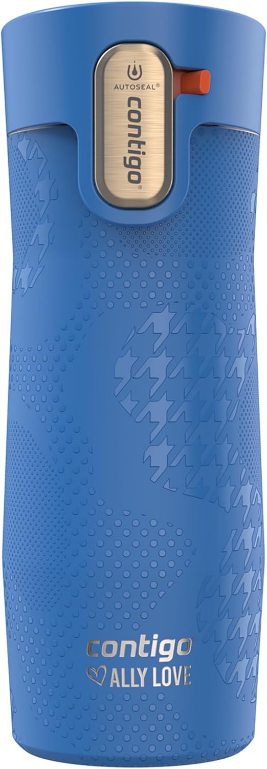 Contigo x Ally Love Stainless Steel Vacuum-Insulated Travel Mug with Autoseal and Easy Clean Lid, Spill-proof, Keeps Drinks cold 24 hrs & hot for 11 hrs, BPA Free, 16oz., West Loop 3.0, Stellar Jay