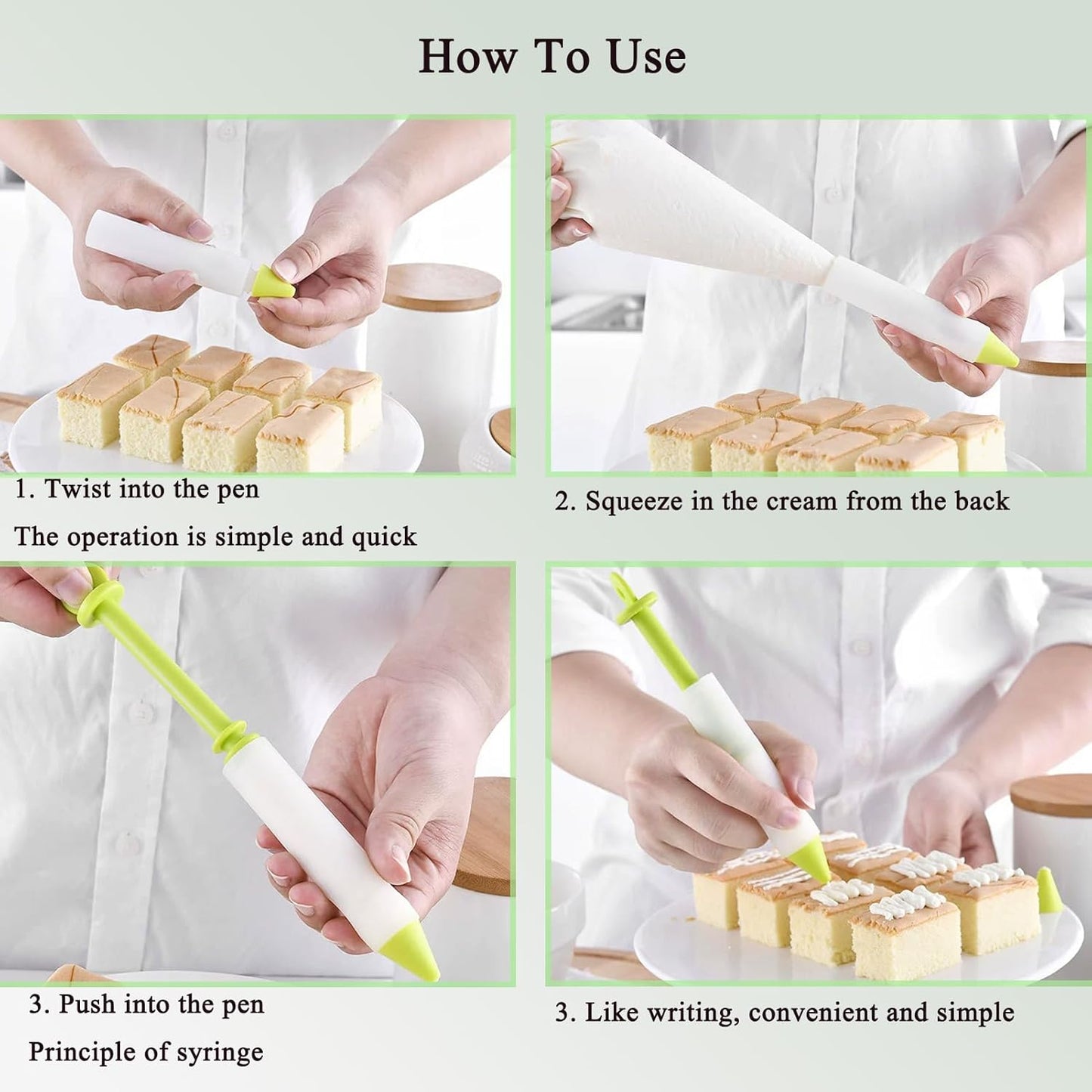 Cake Decorating Pen Dessert Decorating Tool, Silicone Food Syringe Cylinder with 4 Heads Cookie Icing Piping Nozzles Used for Chocolate Jam, Lettering, Drawing, Cream (Black)