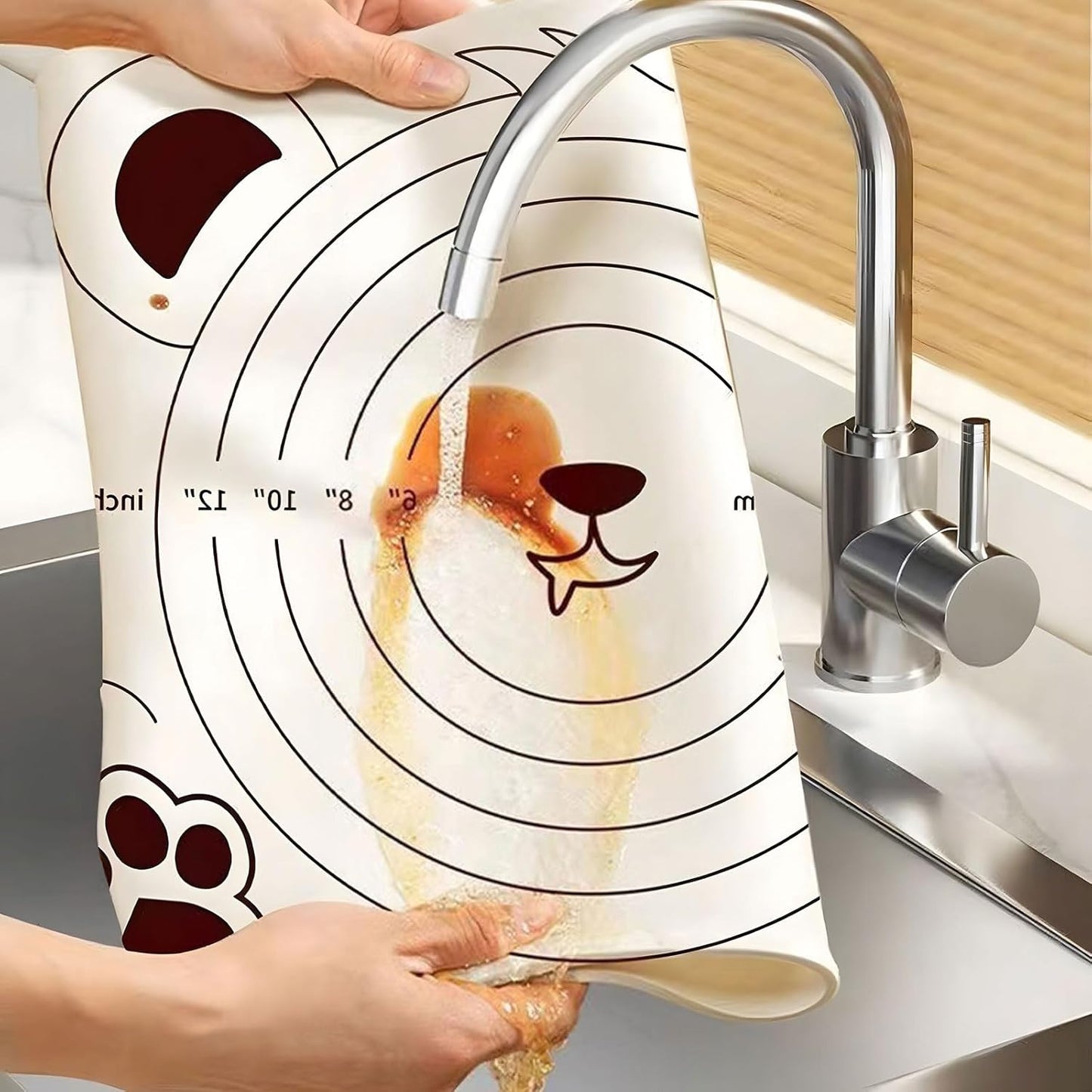 Little Bear Pastry Mat Set:Silicone Pastry Mat with Cake Scraper Rolling Pin Pastry Brush for Baking (standard, count, 4)