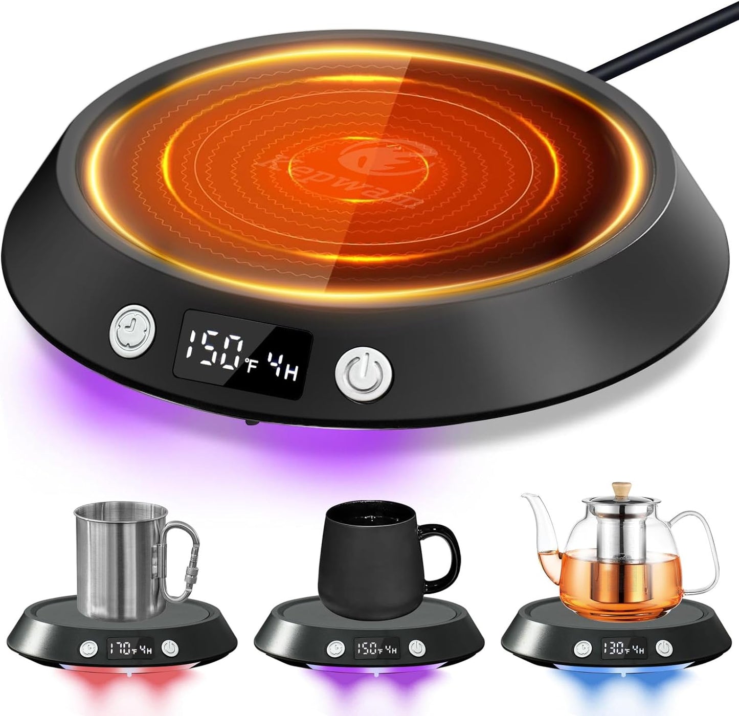 Coffee Mug Warmer - 55W Electric Coffee Warmer for Desk 3 Temp Settings & 2-9 Timer Smart Cup Warmer for Desk Candle Warmer Plate with LED Lights Beverage Tea Milk Warmer for Home & Office