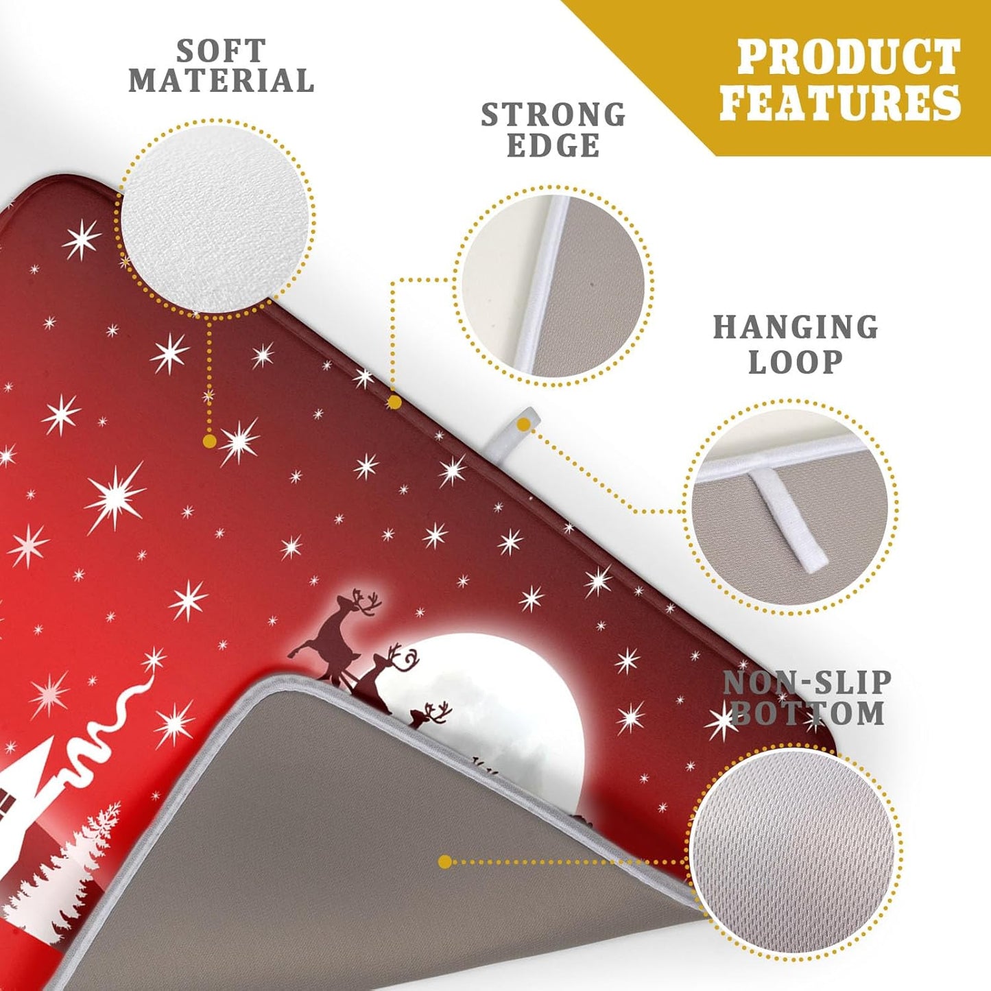 Christmas Reindeer Moon Star Red Dish Drying Mat for Kitchen Counter,White Xmas Tree Castle Drying Mat 18 x 24 Inch with Absorbent Reversible Microfiber Dish Drying Pad for Coffee Bar