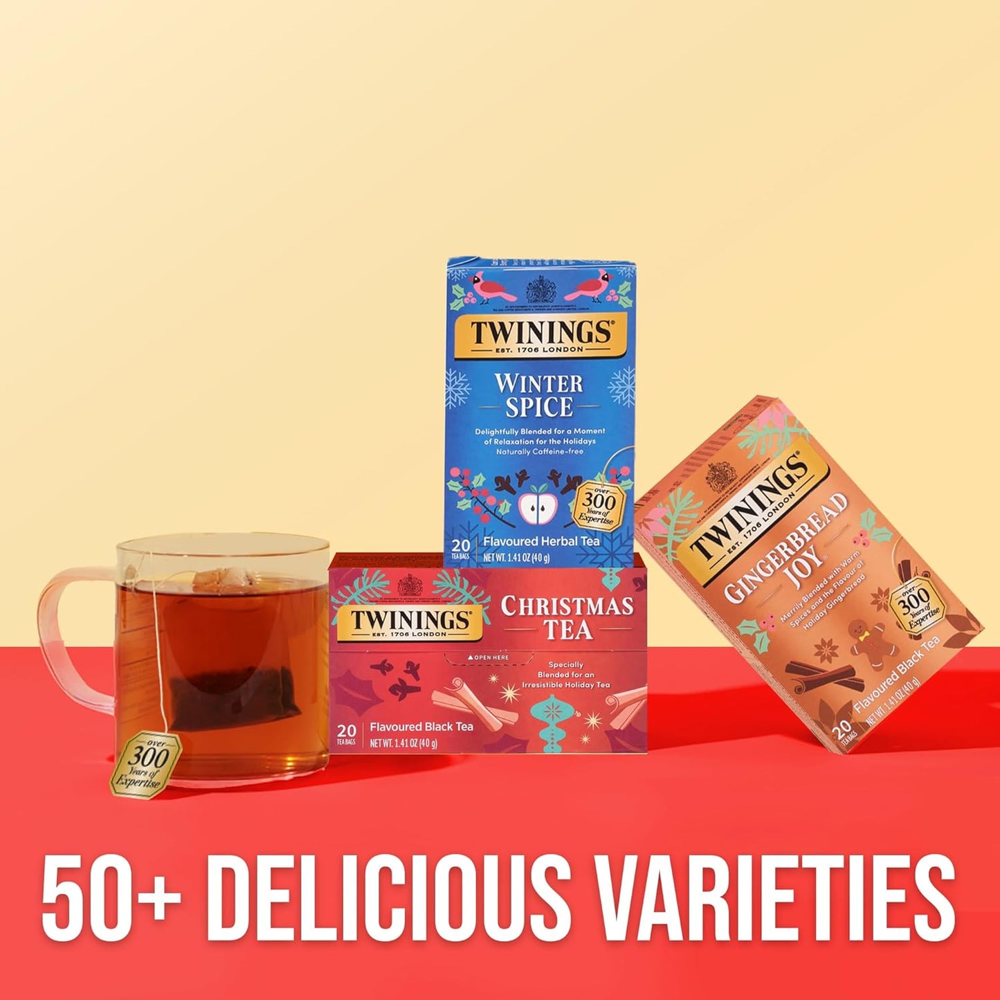 Twinings Christmas Black Tea Individually Wrapped Bags, 20 Count (Pack of 6), Aromatic Cinnamon & Clove, Caffeinated, Enjoy Hot or Iced, 120 Teabags