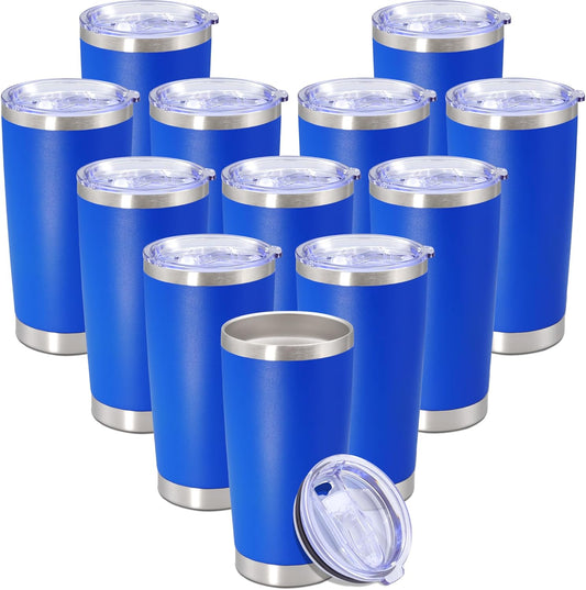 20 oz Tumbler with lid Double Wall Vacuum Insulated Tumblers Stainless Steel Coffee Mug Travel Coffee Tumbler Powder Coated Tumbler Cup Keep Hot&Cold - (Dark Blue 12 Pack)