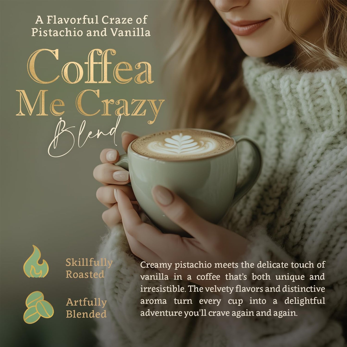 Coffea Me Crazy – Vanilla Pistachio Flavored Whole Bean Coffee – Organic, Medium Roast, 100% Arabica, Single Origin – Naturally Flavored – by Coffea Flavor